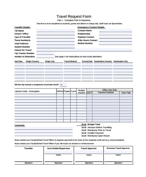 Business Travel Request Form Template in Excel 2016