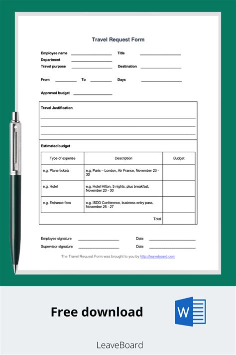 Business Travel Request Form Template in Excel