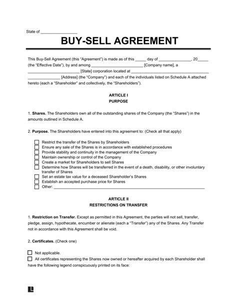 Buy-Sell Agreement Template 1