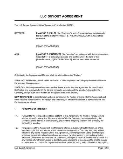 Buyout Agreement Template for LLC Members