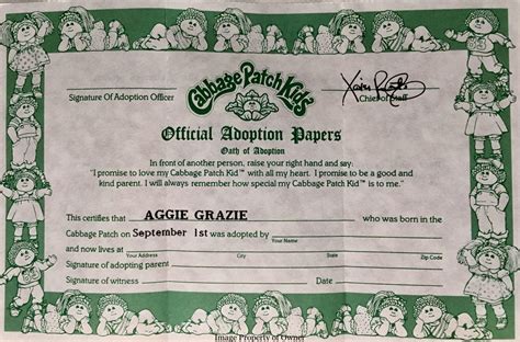 Example of a Cabbage Patch Birth Certificate