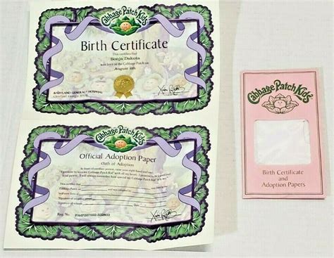 Example of a Custom Cabbage Patch Birth Certificate