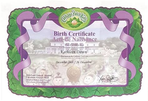 Cabbage Patch Birth Certificate Template 10