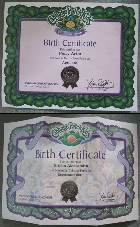 Cabbage Patch Birth Certificate Template 2