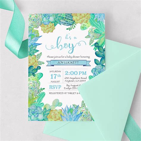 Cactus and flower invitation template