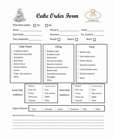 Cake Order Form Template 1