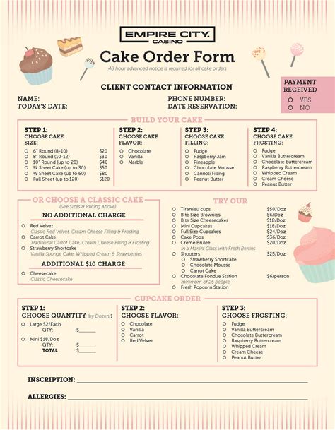 Cake Order Form Template Design