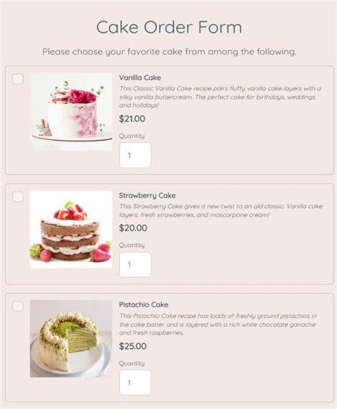 Cake Order Form Template Google Forms