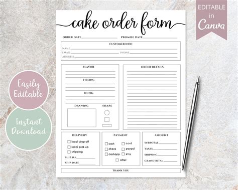 Cake Order Form Template PDF