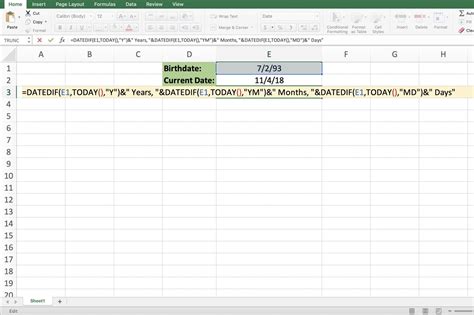 Calculate Age using DATEDIF Function