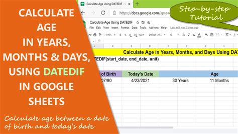 Calculate Age in Google Sheets using TODAY function