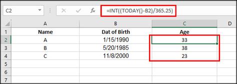 Calculating age using the TODAY function in Google Sheets