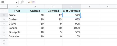 Calculating Percentage in Google Sheets