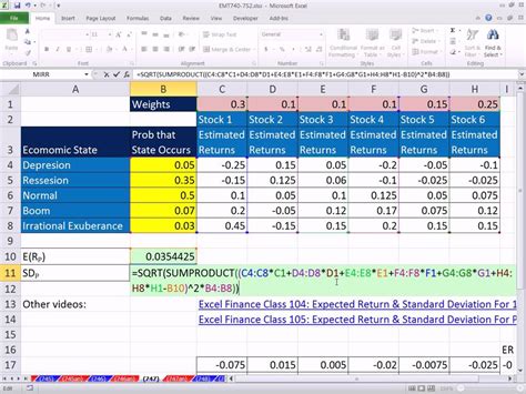 Calculating Portfolio Standard Deviation in Excel