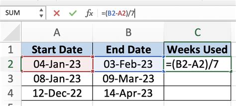 Calculate Weeks Between Two Dates in Excel