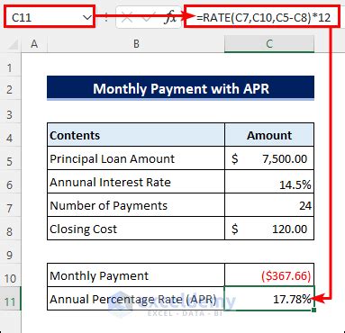 Calculating monthly payment in Excel