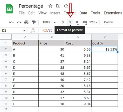 Calculating Percentages in Google Sheets