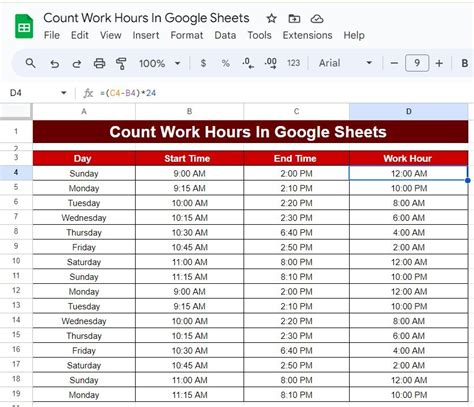 Calculating Work Hours in Google Sheets