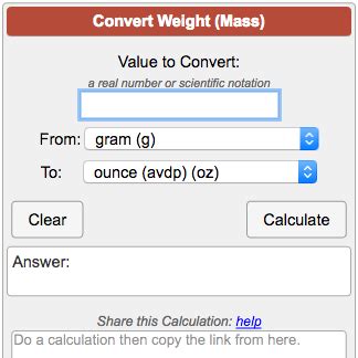 Description of calculators for weight conversion