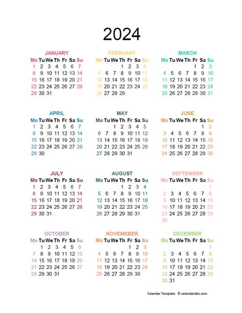 calendar 2024 excel template