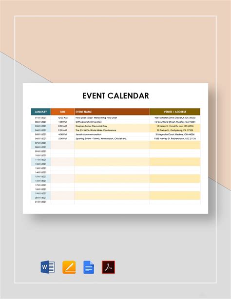 Calendar Event Template