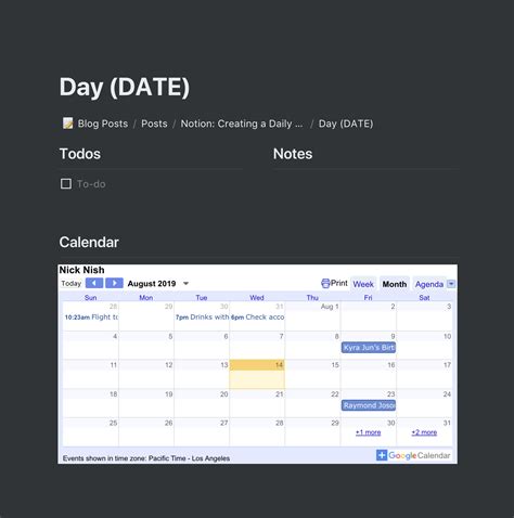 Calendar Page Notion Template