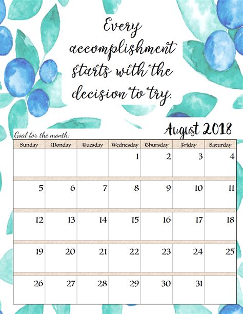 Calendar printable inspiration