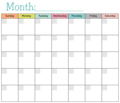 A calendar template with blank spaces for dates and events