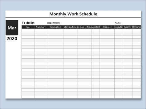 Calendar Template for Work