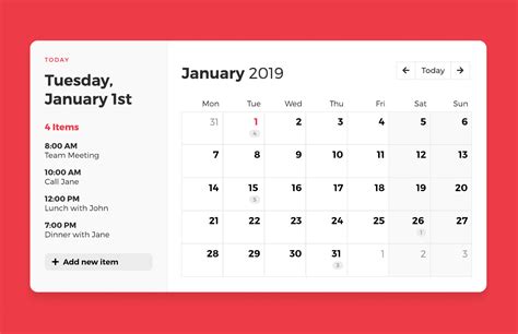 Calendar template style