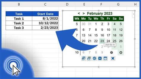 An example of a calendar add-in in Excel