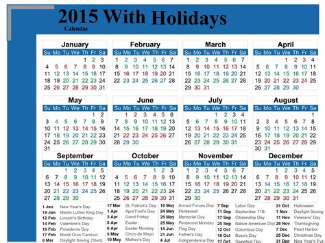 Calendars with holidays