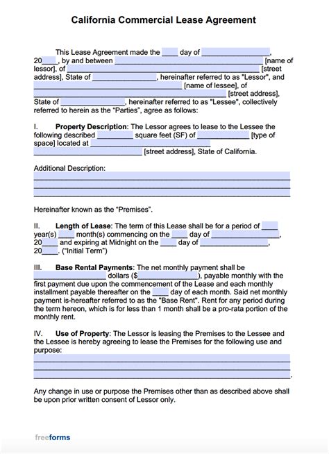 California Commercial Lease Agreement Template