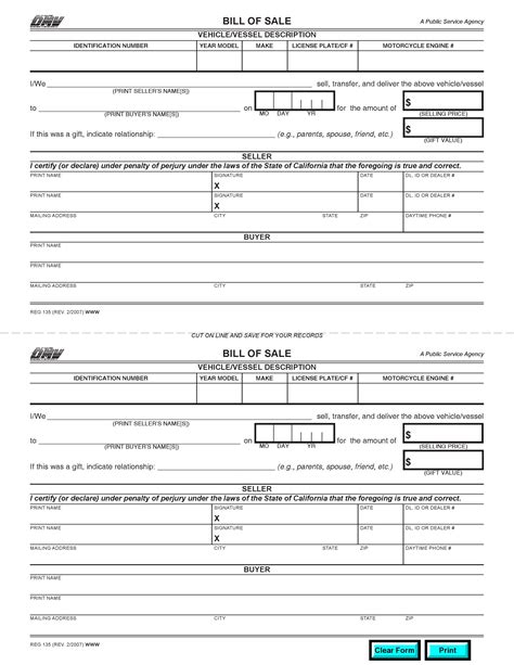 California DMV Bill of Sale Template