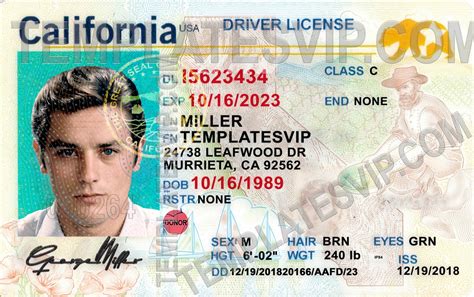 California Driver License Template PSD