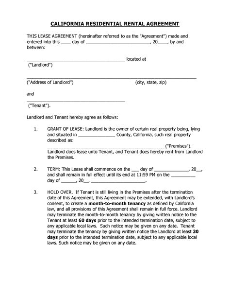 California Lease Agreement Forms