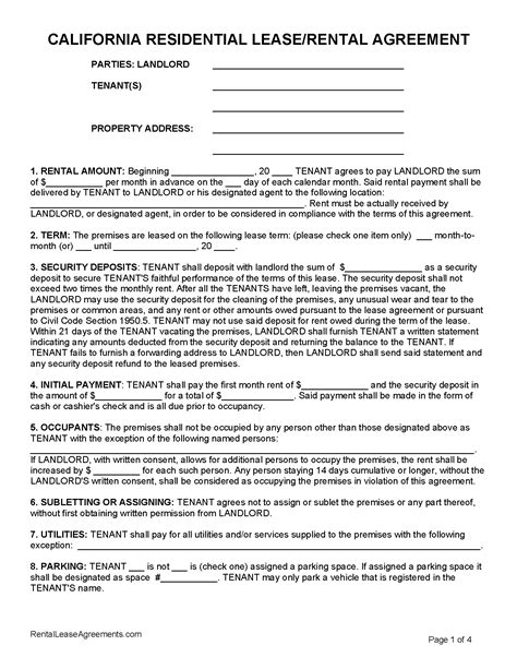 California Lease Agreement Sample