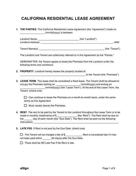 California Lease Agreement Template