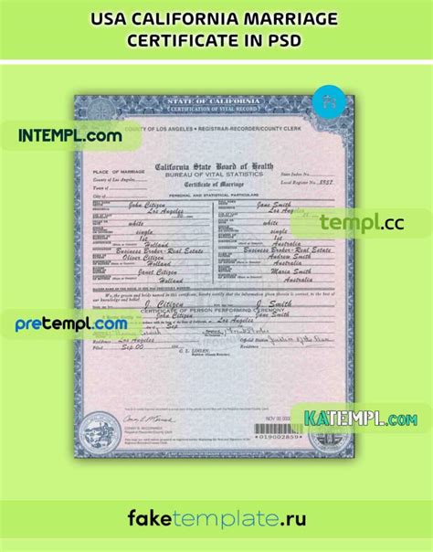 California marriage certificate template download