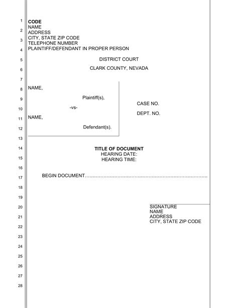 California Pleading Paper Template Example 2