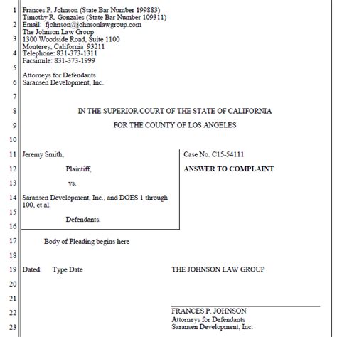 California Pleading Paper Template Format