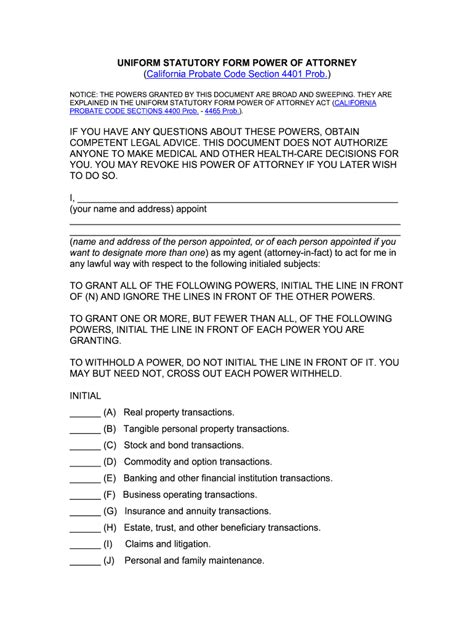 California Power of Attorney Form Instructions