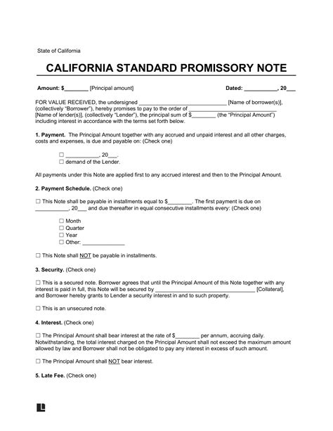 California Promissory Note Templates