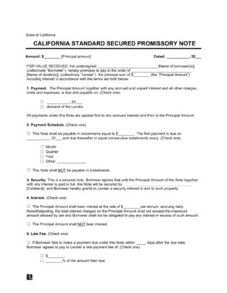 California secured promissory note