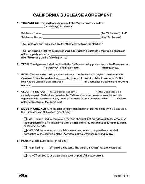 California Sublet Lease Agreement PDF