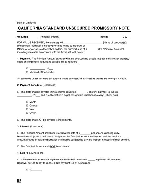 California Unsecured Promissory Note Template 1