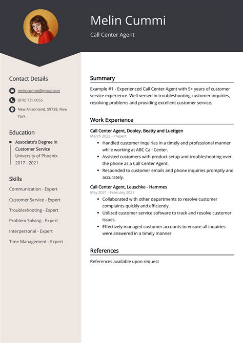 Call Center Agent Resume Template