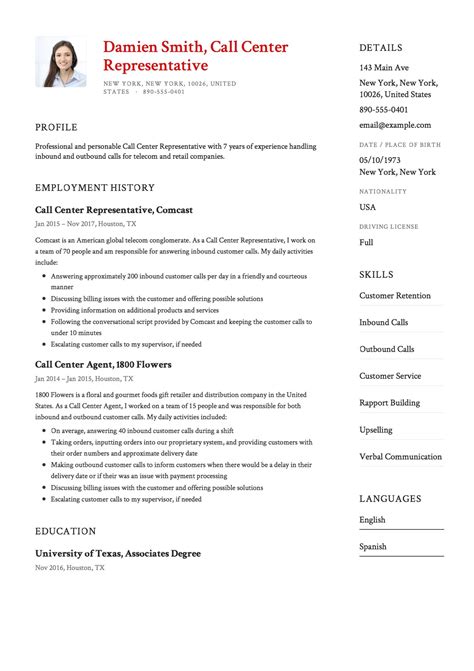 Call Center Agent Resume Template