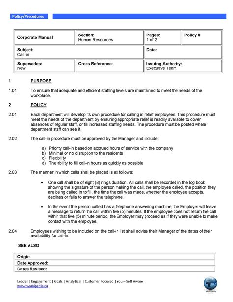 Call Center Procedure Template