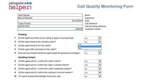 Call Center Quality Monitoring Template